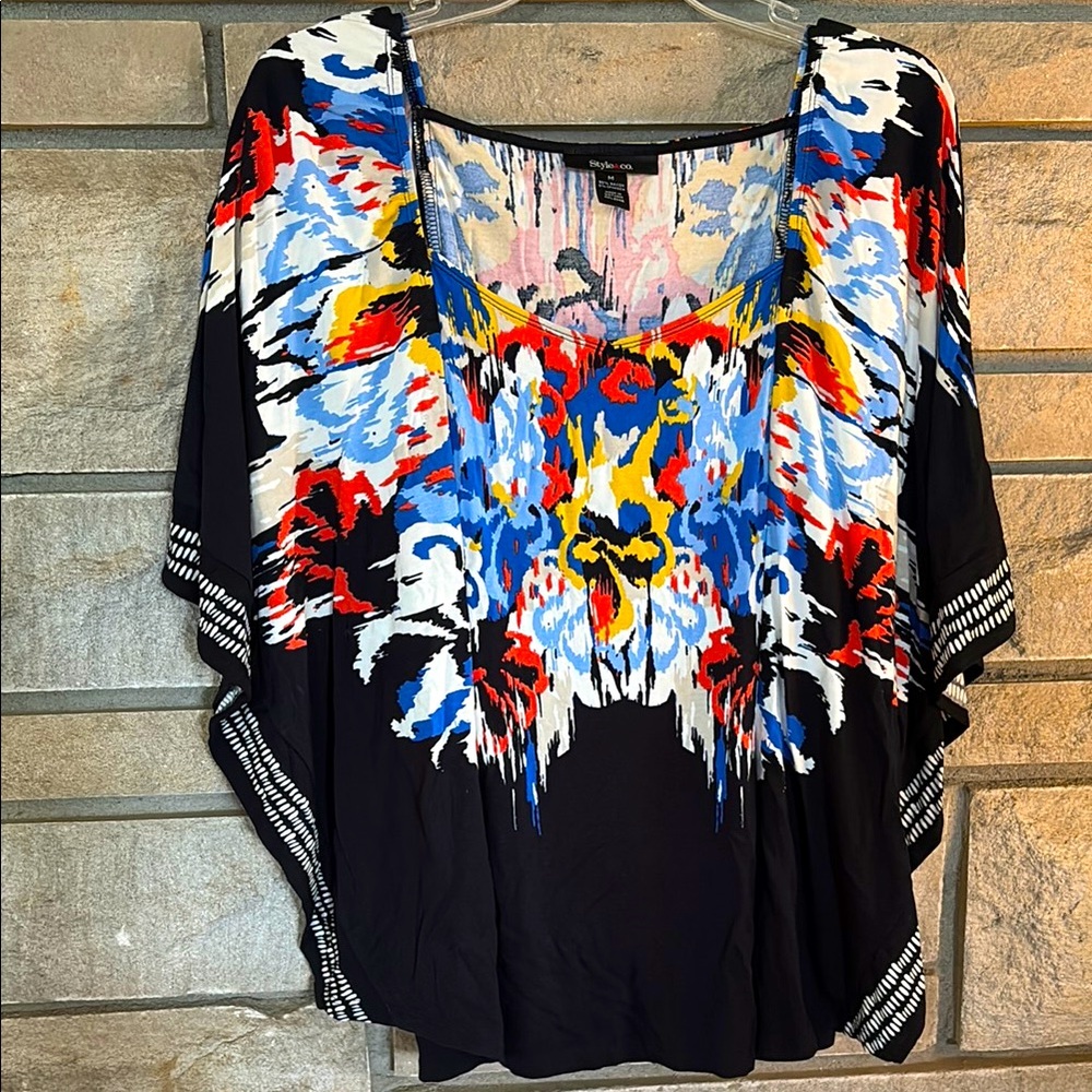 Style & Co. Blue and Red Dolman Sleeve Blouse